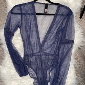 Chantilly Lace Long-sleeve blue Teddy